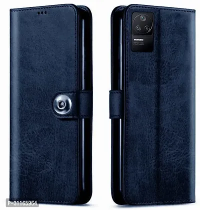 Classy Shock Proof Artificial Leather Flip Cover For Mi Poco F4 5GBlue-thumb0