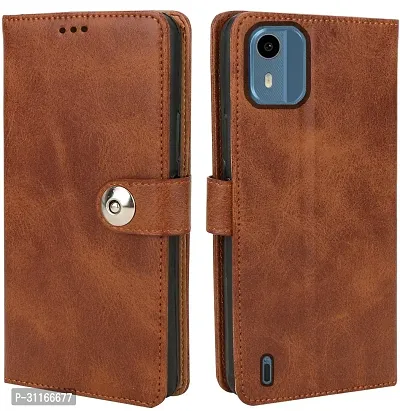 Classy Magnetic Case Artificial Leather,Rubber Flip Cover For Nokia C12 ProExecutive Brown-thumb0