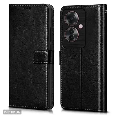 Coverblack Leather Finish Imported Tpu Wallet Stand Magnetic Closure Flip Cover For Oppo F25 Pro 5G Starry Black-thumb0