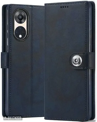 Classy Hybrid Tpu Artificial Leather,Silicon Flip Cover For Reno 8T 5GCph2505Navy Blue-thumb0