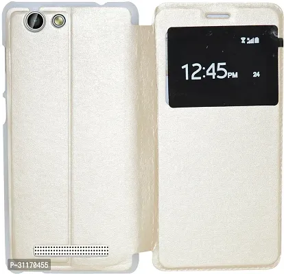 Classy Dual Protection Artificial Leather,Plastic Flip Cover For Gionee F103ProGolden-thumb0