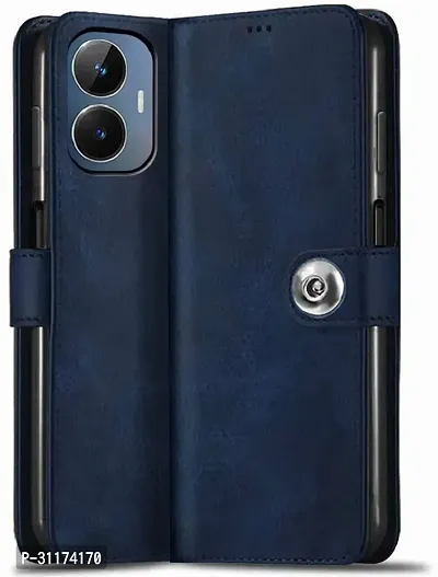 Classy Magnetic Case Artificial Leather,Silicon Flip Cover For Realme Rmx3710 , C55Navy Blue-thumb0