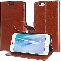 Classy Dual Protection Artificial Leather,Rubber Flip Cover For Vivo V5Plus Limited EdiExecutive Brown-thumb1