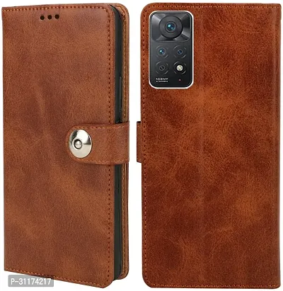 Classy Magnetic Case Artificial Leather,Rubber Flip Cover For Redmi Note 11Executive Brown-thumb0