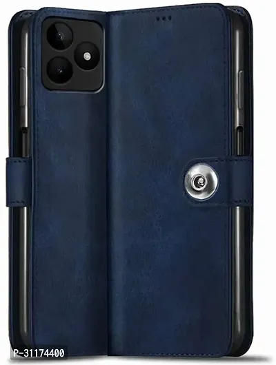 Classy Magnetic Case Artificial Leather,Rubber Flip Cover For Realme Narzo N53Blue-thumb0