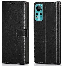 Coverblack Dual Protection Artificial Leather,Rubber Flip Cover For Infinix Note 11Venom Black-thumb1