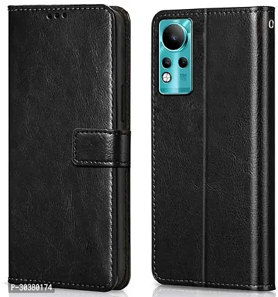 Coverblack Dual Protection Artificial Leather,Rubber Flip Cover For Infinix Note 11Venom Black-thumb2