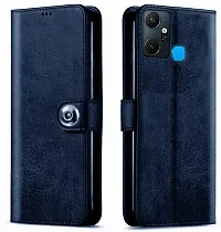 Classy Dual Protection Artificial Leather,Silicon Flip Cover For Infinix X6823C , Smart 6PlusNavy Blue-thumb1