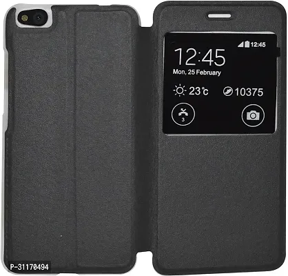 Classy Dual Protection Artificial Leather,Plastic Flip Cover For Xiaomi Mi 5CBlack-thumb0