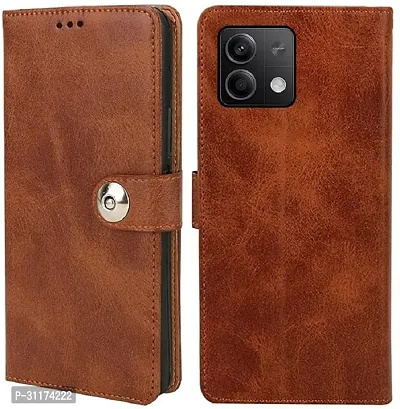 Classy Flexible Artificial Leather,Rubber Flip Cover For Redmi Note 13 2023Executive Brown-thumb0