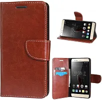 Classy Dual Protection Artificial Leather,Rubber Flip Cover For Lenovo K10 PlusVintage Cherry Brown-thumb1