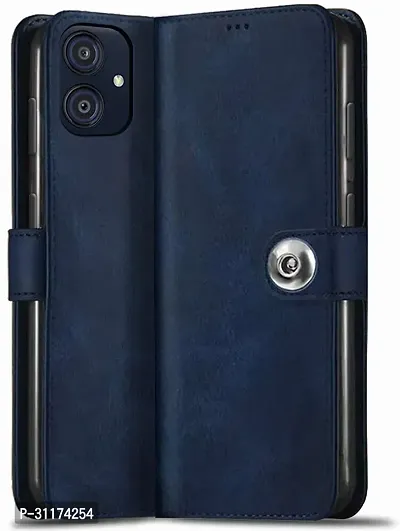 Classy Grip Case Artificial Leather,Silicon Flip Cover For Samsung M04Smm045FNavy Blue-thumb0