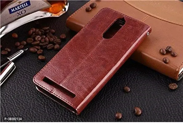 Coverblack Dual Protection Artificial Leather,Rubber Flip Cover For Lenovo K6 PowerVintage Brown-thumb4