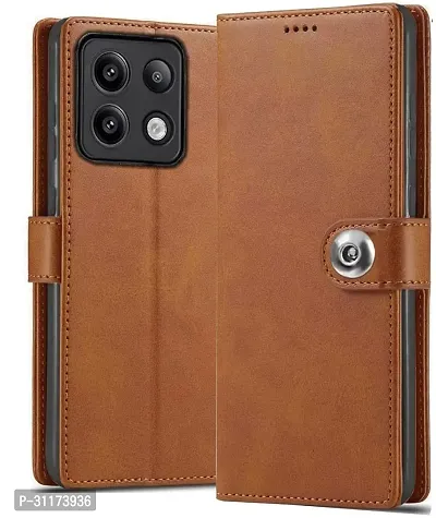 Classy Magnetic Case Artificial Leather,Rubber Flip Cover For Redmi Note 13 5GTan Brown-thumb0