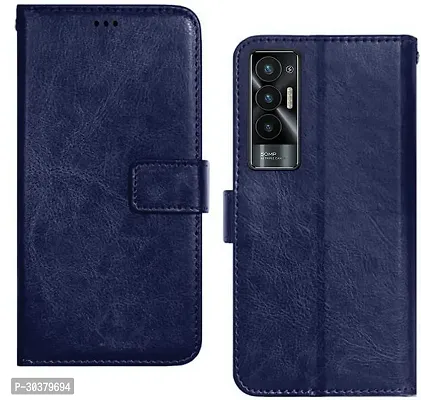 Coverblack Shock Proof Artificial Leather,Rubber Flip Cover For Tecno Pova (5G)Blue