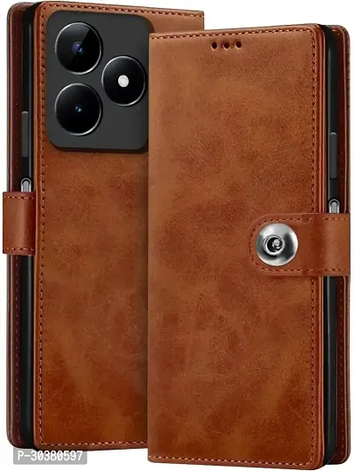 Coverblack Magnetic Case Artificial Leather,Rubber Flip Cover For Realme C51Executive Brown-thumb0