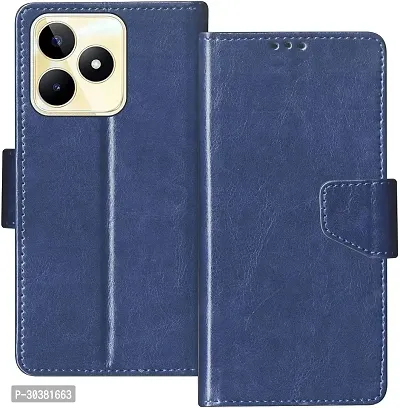 Coverblack Matte Finish Artificial Leather,Silicon Flip Cover For Realme Rmx3761 , Narzo N53Navy Blue