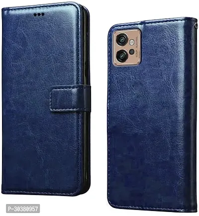 Coverblack Hybrid Tpu Artificial Leather,Silicon Flip Cover For Motorola Moto G32Blue-thumb0