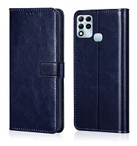 Classy Dual Protection Artificial Leather,Rubber Flip Cover For Infinix Hot 12Navy Blue-thumb1