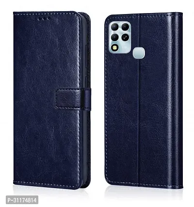 Classy Dual Protection Artificial Leather,Rubber Flip Cover For Infinix Hot 12Navy Blue-thumb2