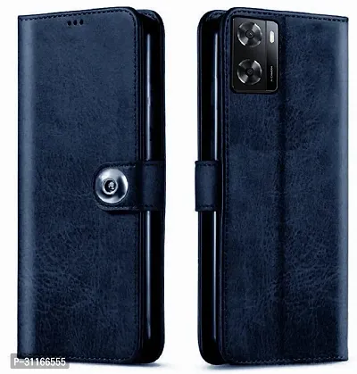 Classy Dual Protection Artificial Leather,Silicon Flip Cover For Oppo Cph2473 , Oppo A77SNavy Blue-thumb2