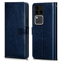 Coverblack Vintage Magnatic Closer Matte Leather Flip Cover For Vivo V2319 , V30 Pro 5GNavy Blue-thumb1