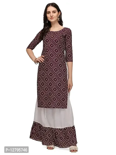 OXIT CLASS Women's Bandhani Print Pure Rayon 3/4 Sleeve Round?Neck Kurta with Sharara Set [Purple]-XL-thumb0