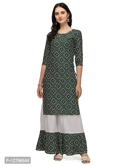 OXIT CLASS Women's Bandhani Print Pure Rayon 3/4 Sleeve Round?Neck Kurta with Sharara Set [Green]- XXL-thumb0