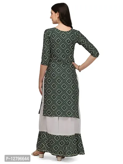 OXIT CLASS Women's Bandhani Print Pure Rayon 3/4 Sleeve Round?Neck Kurta with Sharara Set [Green]- XXL-thumb3