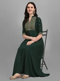 OXIT CLASS Women's Rayon V-Neck A-Line Solid Pattern 3/4 Sleeve Semi-Stitched Gown (Green) Size : X-Large-thumb3