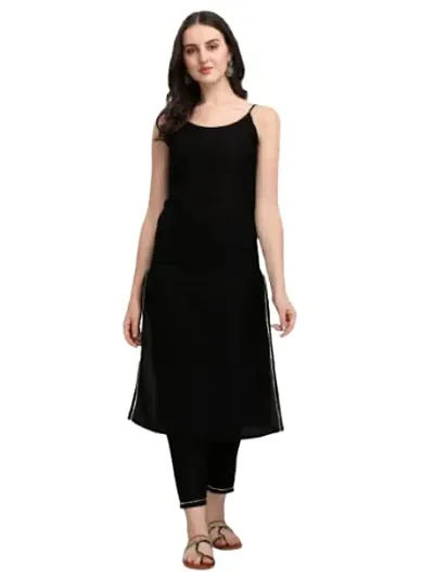 OXIT CLASS Women's Straight Rayon Stitched Kurti with Bottom (Black)