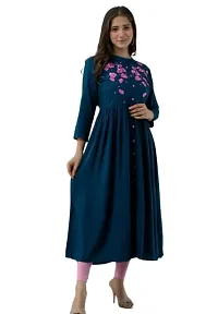 Oxit Class Women Straight Pure Rayon Stitched Embroidered Work Kurti-thumb4