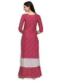 OXIT CLASS Women's Bandhani Print Pure Rayon 3/4 Sleeve Round?Neck Kurta with Sharara Set [Rani] -XXL Pink-thumb2