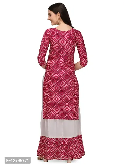 OXIT CLASS Women's Bandhani Print Pure Rayon 3/4 Sleeve Round?Neck Kurta with Sharara Set [Rani] -XXL Pink-thumb3