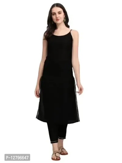 Oxit Class Women Straight Rayon Stitched Kurti With Bottom (Black) Size Small.-thumb0