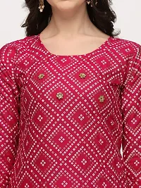 OXIT CLASS Women's Bandhani Print Pure Rayon 3/4 Sleeve Round?Neck Kurta with Sharara Set [Rani] -XXL Pink-thumb3