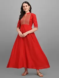 OXIT CLASS Women's Rayon V-Neck A-Line Solid Pattern 3/4 Sleeve Semi-Stitched Gown (Red) Size : XX-Large-thumb1