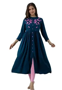 Oxit Class Women Straight Pure Rayon Stitched Embroidered Work Kurti-thumb1