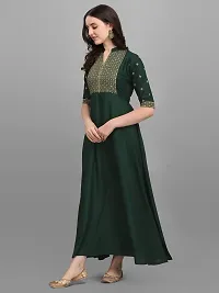 OXIT CLASS Women's Rayon V-Neck A-Line Solid Pattern 3/4 Sleeve Semi-Stitched Gown (Green) Size : X-Large-thumb2