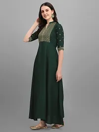 OXIT CLASS Women's Rayon V-Neck A-Line Solid Pattern 3/4 Sleeve Semi-Stitched Gown (Green) Size : X-Large-thumb1