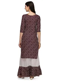 OXIT CLASS Women's Bandhani Print Pure Rayon 3/4 Sleeve Round?Neck Kurta with Sharara Set [Purple]-XL-thumb2