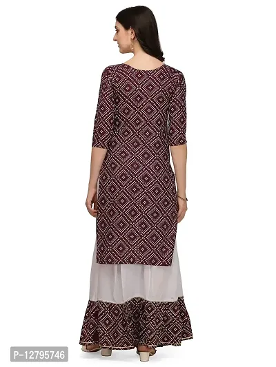 OXIT CLASS Women's Bandhani Print Pure Rayon 3/4 Sleeve Round?Neck Kurta with Sharara Set [Purple]-XL-thumb3