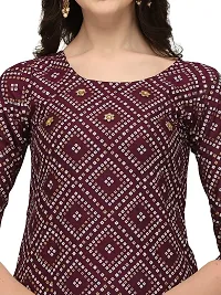 OXIT CLASS Women's Bandhani Print Pure Rayon 3/4 Sleeve Round?Neck Kurta with Sharara Set [Purple]-XL-thumb3