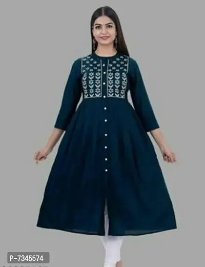 Stylish Rayon Embroidery Navy Blue Kurtas For Women