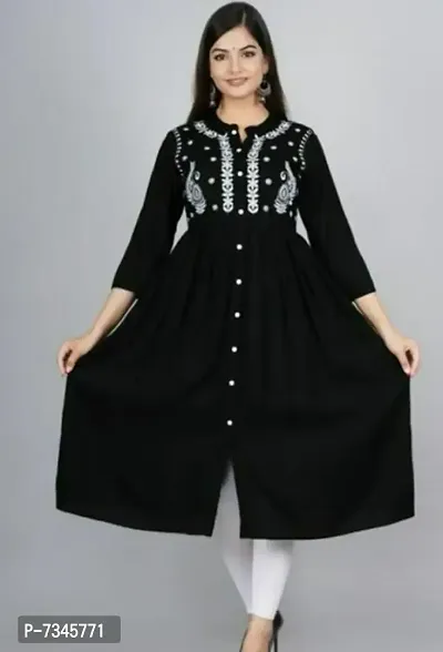 Stylish Rayon Embroidery Black Kurtas For Women