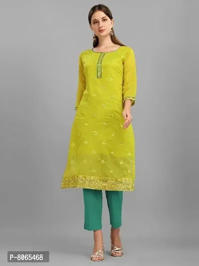 Stylish Green Poly Chanderi Embroidered Kurta For Women-thumb0