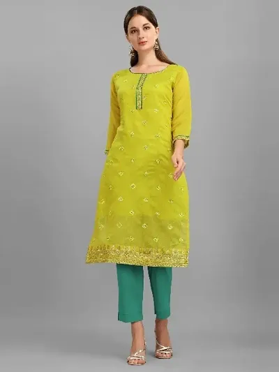 Stylish Fancy Poly Chanderi Heavy Embroidery Work With Fancy Latakan Kurti For Women