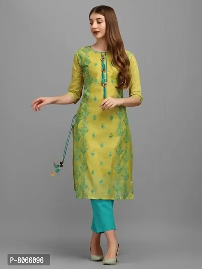 Reliable Green Poly Chanderi Embroidered Kurta For Women