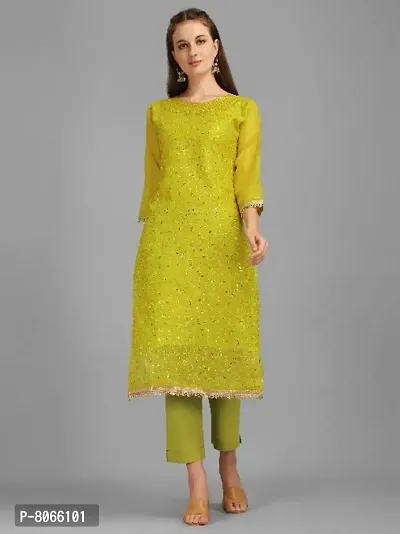 Reliable Green Poly Chanderi Embroidered Kurta For Women-thumb0