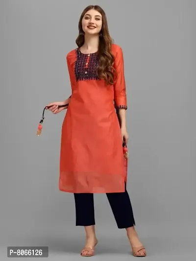 Reliable Red Poly Chanderi Embroidered Kurta For Women-thumb0